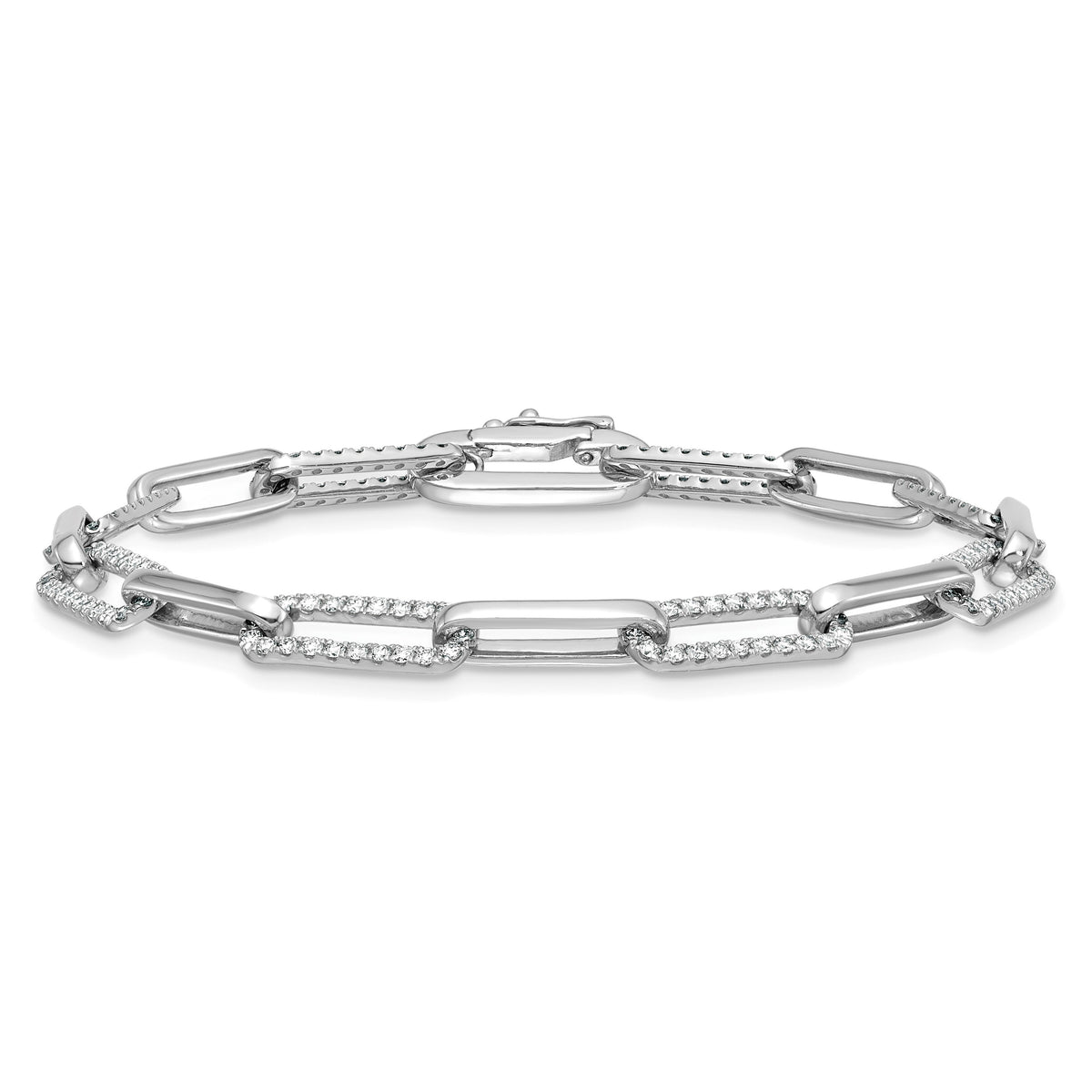 14K White Gold Polished Complete 1.4 carat Diamond Paperclip Link 7 inch Bracelet