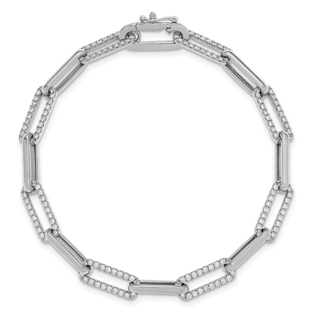 14K White Gold Polished Complete 1.4 carat Diamond Paperclip Link 7 inch Bracelet