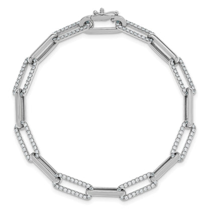 14K White Gold Polished Complete 1.4 carat Diamond Paperclip Link 7 inch Bracelet