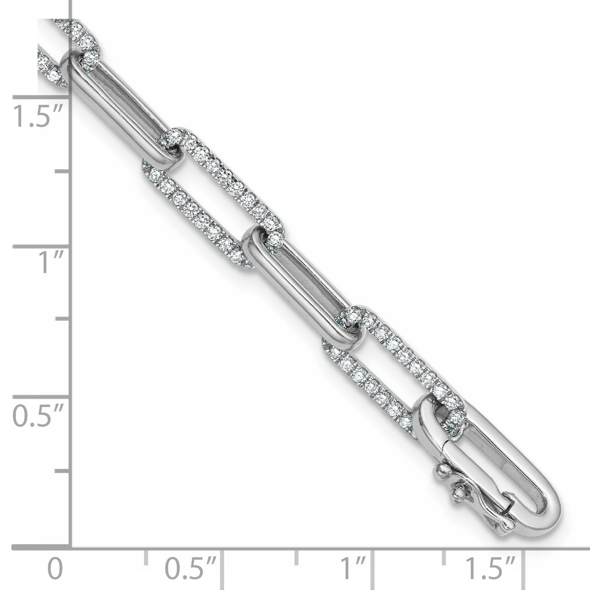 14K White Gold Polished Complete 1.4 carat Diamond Paperclip Link 7 inch Bracelet