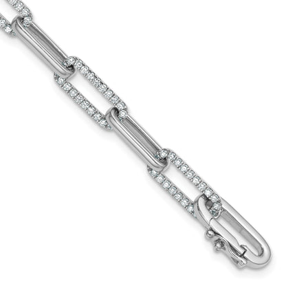 14K White Gold Polished Complete 1.4 carat Diamond Paperclip Link 7 inch Bracelet