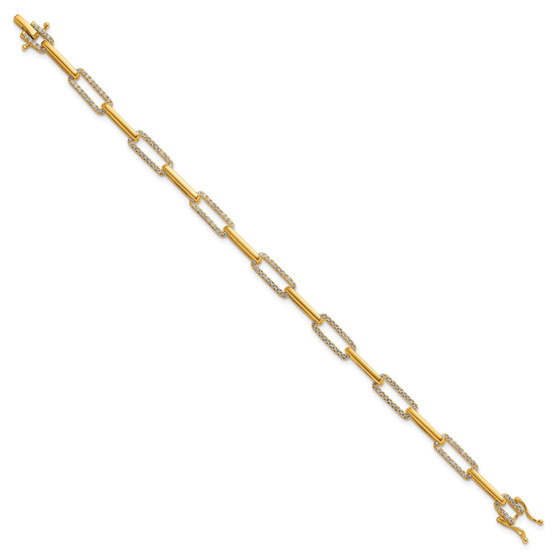14K Polished Complete 1.4 carat Diamond Paperclip Link 7 inch Bracelet