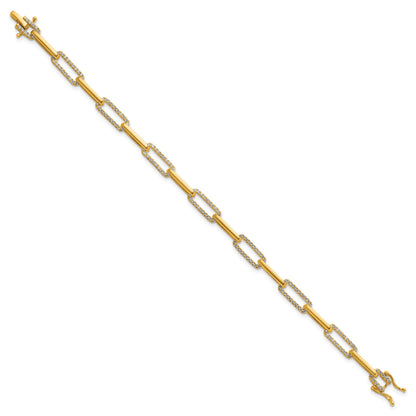 14K Polished Complete 1.4 carat Diamond Paperclip Link 7 inch Bracelet