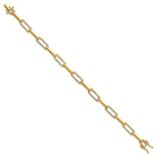 14K Polished Complete 1.4 carat Diamond Paperclip Link 7 inch Bracelet