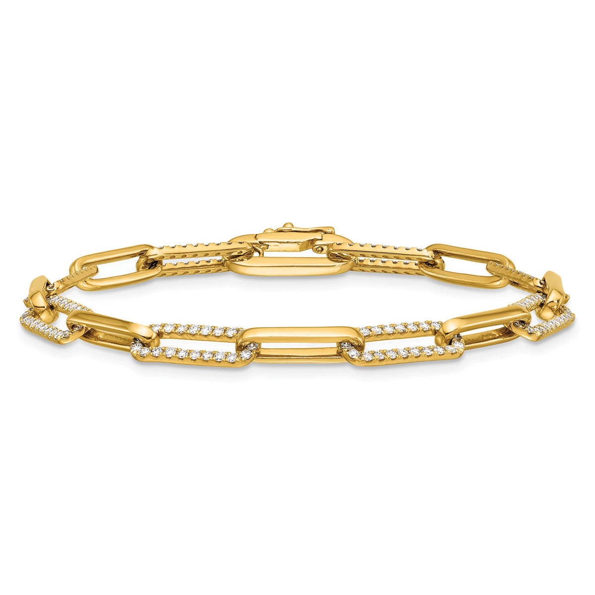 14K Polished Complete 1.4 carat Diamond Paperclip Link 7 inch Bracelet