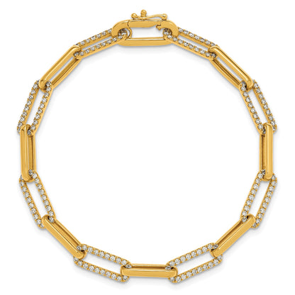 14K Polished Complete 1.4 carat Diamond Paperclip Link 7 inch Bracelet