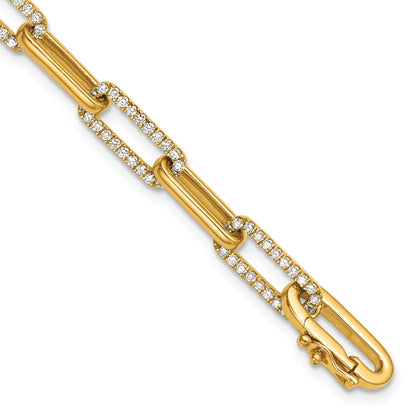 14K Polished Complete 1.4 carat Diamond Paperclip Link 7 inch Bracelet