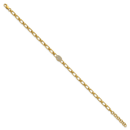 14K Polished Complete 1/8 carat Diamond Oval Cluster Fancy Link 7 inch Bracelet with 1 inch Extender