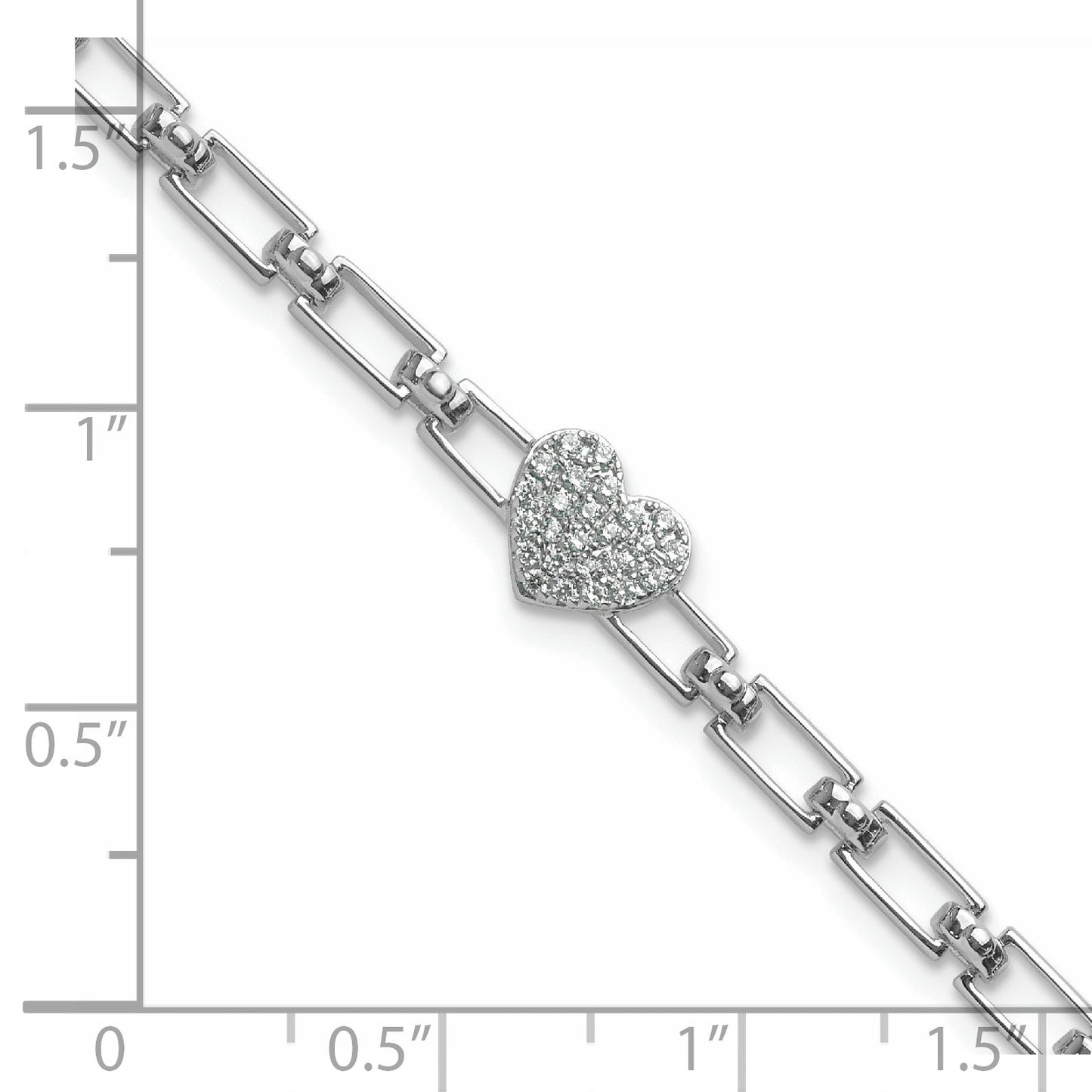 14K White Gold Polished Complete 1/6 carat Diamond Heart Cluster Fancy Link 7 inch Bracelet with 1 inch Extender