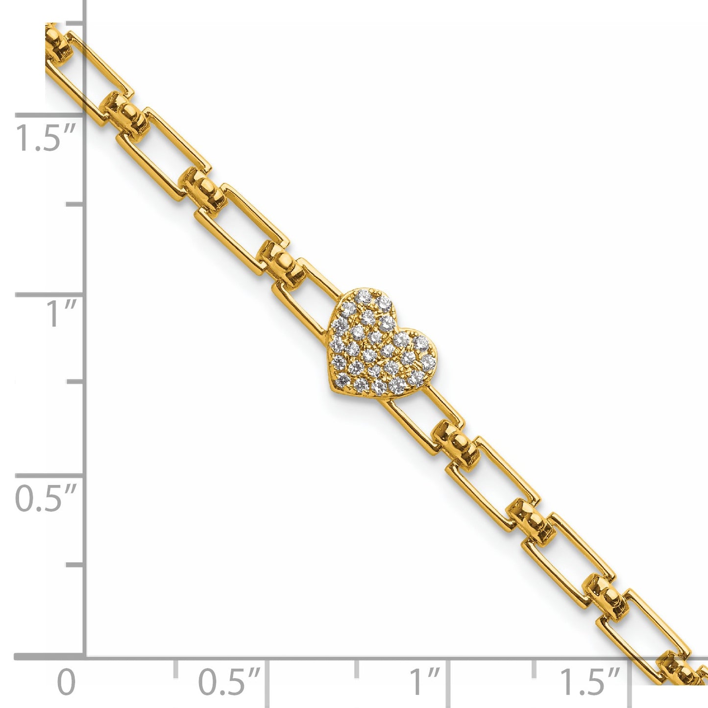 14K Polished Complete 1/6 carat Diamond Heart Cluster Fancy Link 7 inch Bracelet with 1 inch Extender