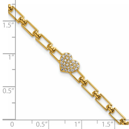 14K Polished Complete 1/6 carat Diamond Heart Cluster Fancy Link 7 inch Bracelet with 1 inch Extender
