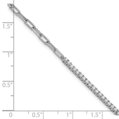 14K White Gold Polished Complete 3/4 carat Diamond Paperclip Link 7 inch Bracelet with 1 inch Extender