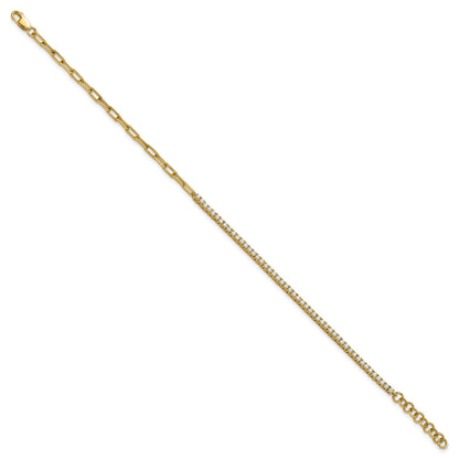 14K Polished Complete 3/4 carat Diamond Paperclip Link 7 inch Bracelet with 1 inch Extender