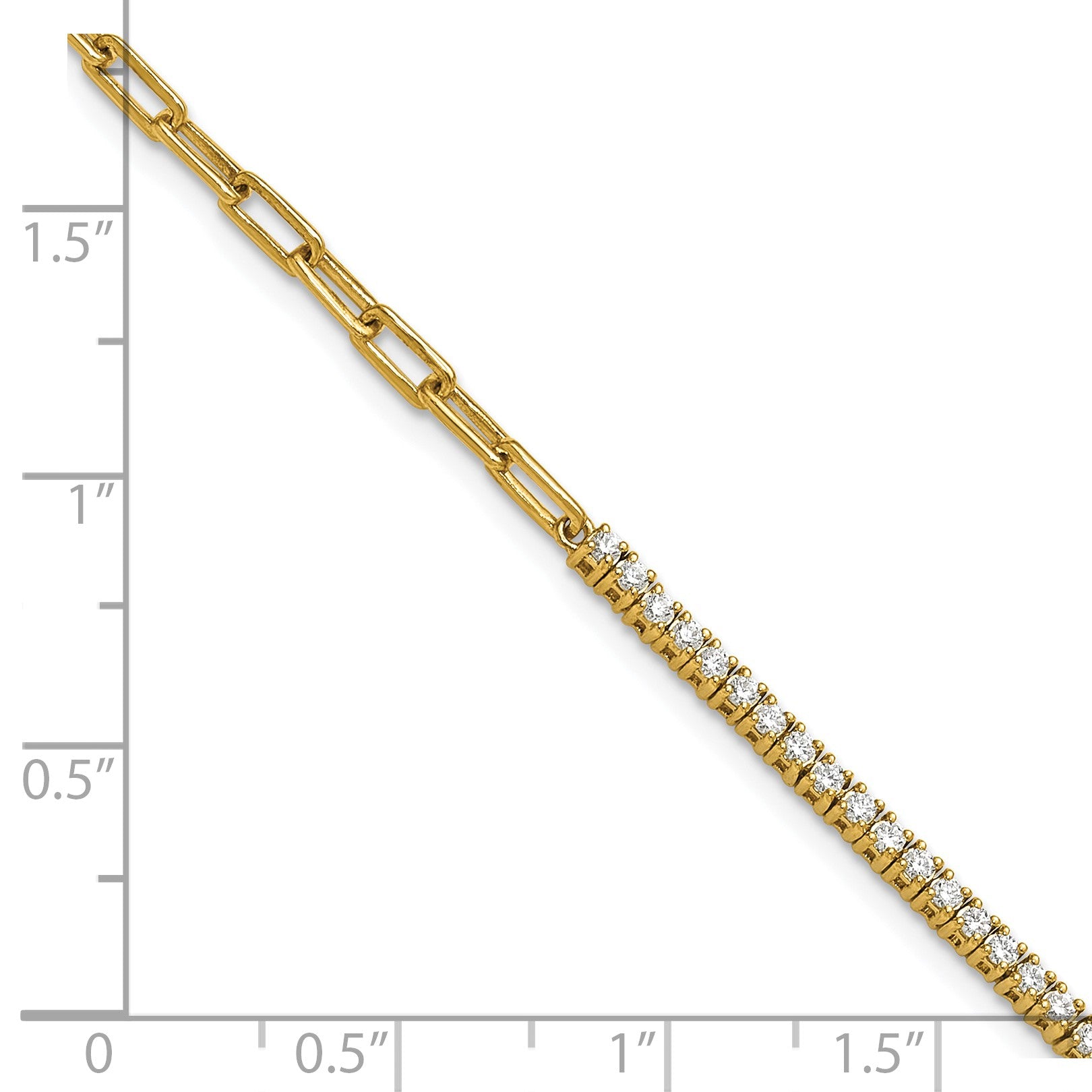 14K Polished Complete 3/4 carat Diamond Paperclip Link 7 inch Bracelet with 1 inch Extender