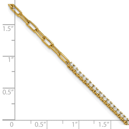 14K Polished Complete 3/4 carat Diamond Paperclip Link 7 inch Bracelet with 1 inch Extender