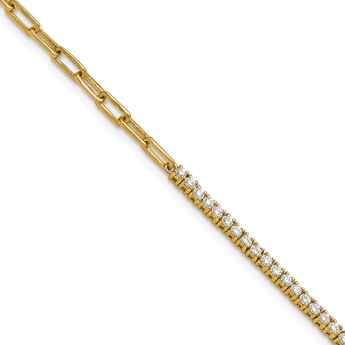 14K Polished Complete 3/4 carat Diamond Paperclip Link 7 inch Bracelet with 1 inch Extender