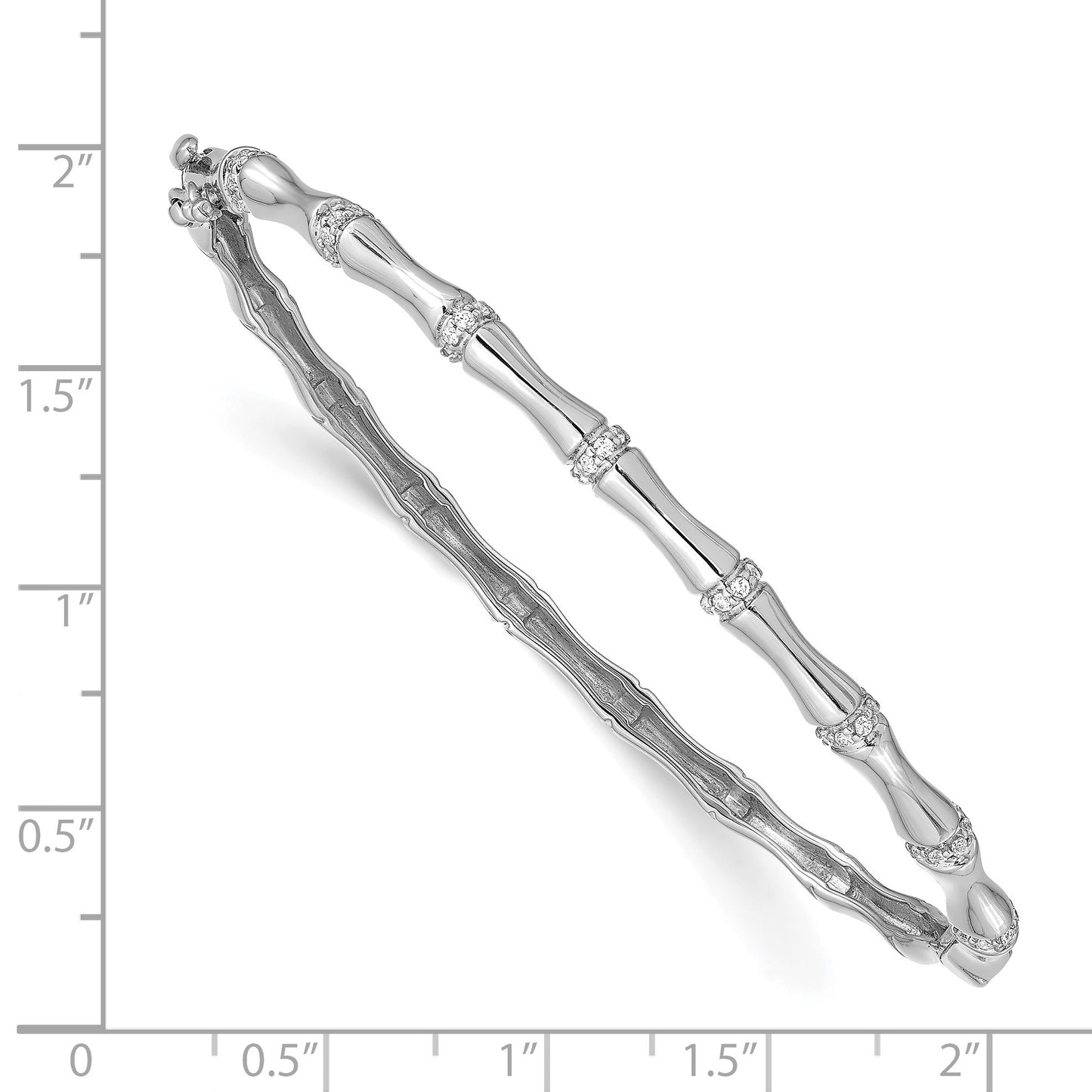 14k White Gold Bamboo Design Complete 1/4 carat Diamond Hinged Oval Bangle Bracelet