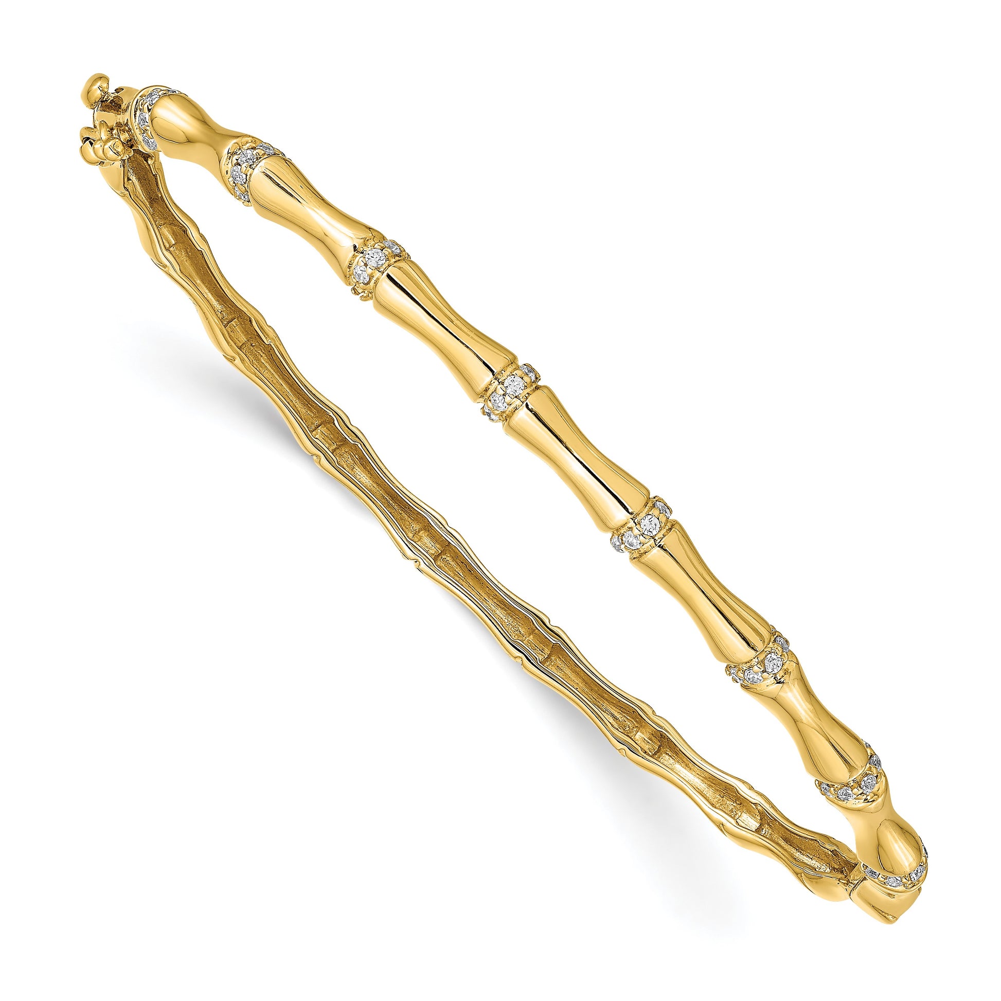 14k Bamboo Design Complete 1/4 carat Diamond Hinged Oval Bangle Bracelet