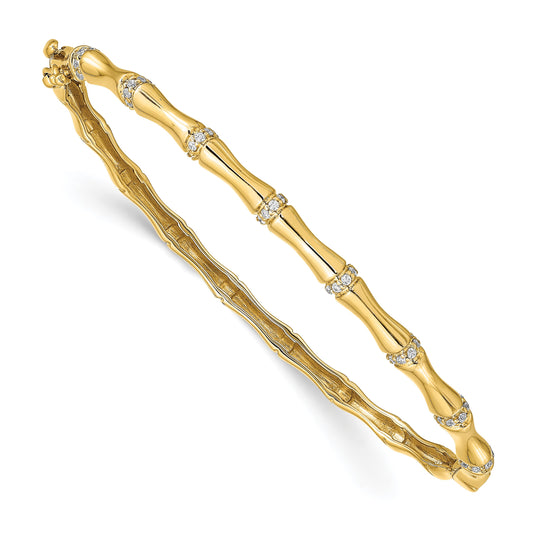 14k Bamboo Design Complete 1/4 carat Diamond Hinged Oval Bangle Bracelet