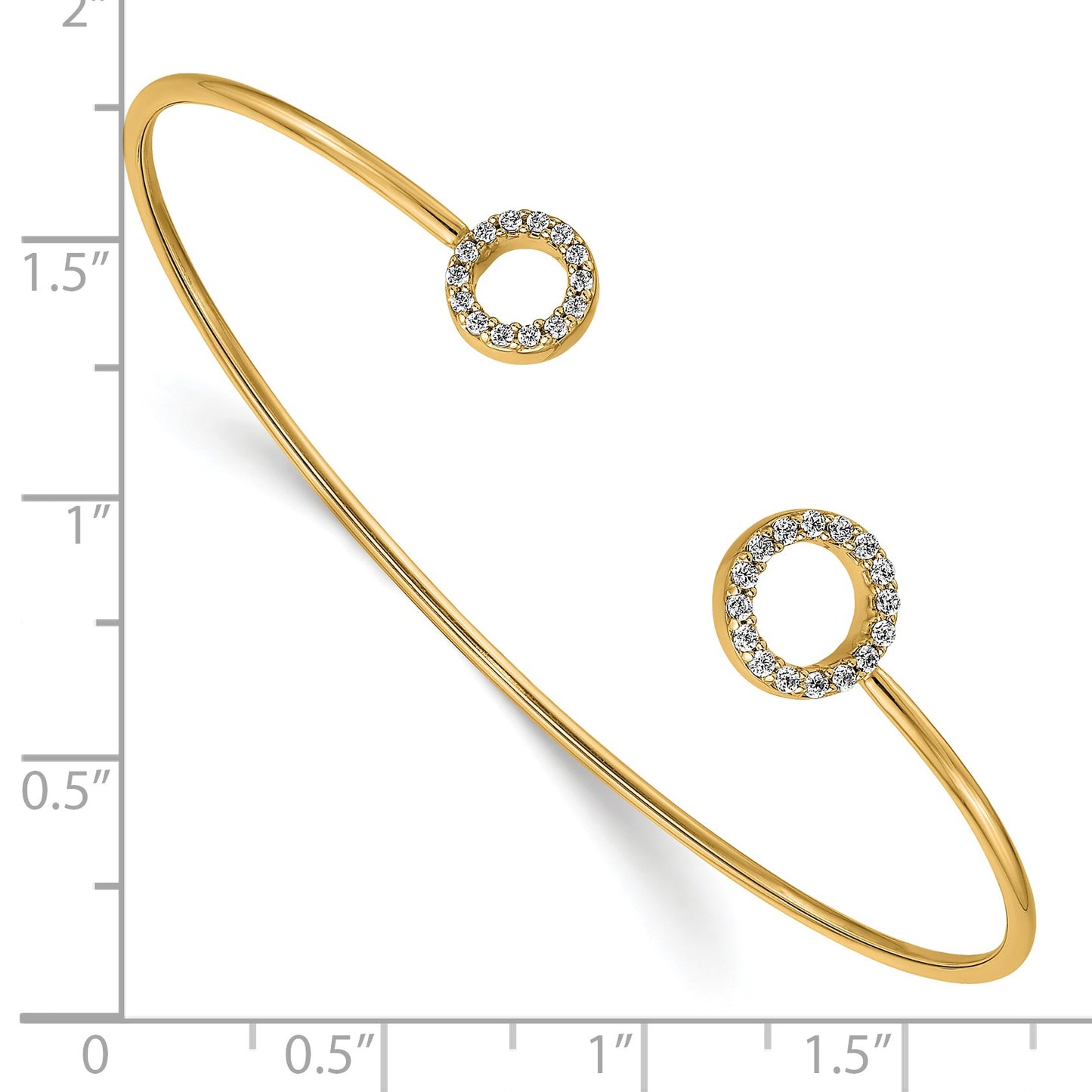 14k Polished Complete 1/4 carat Diamond Circles Flexible Cuff Bangle Bracelet