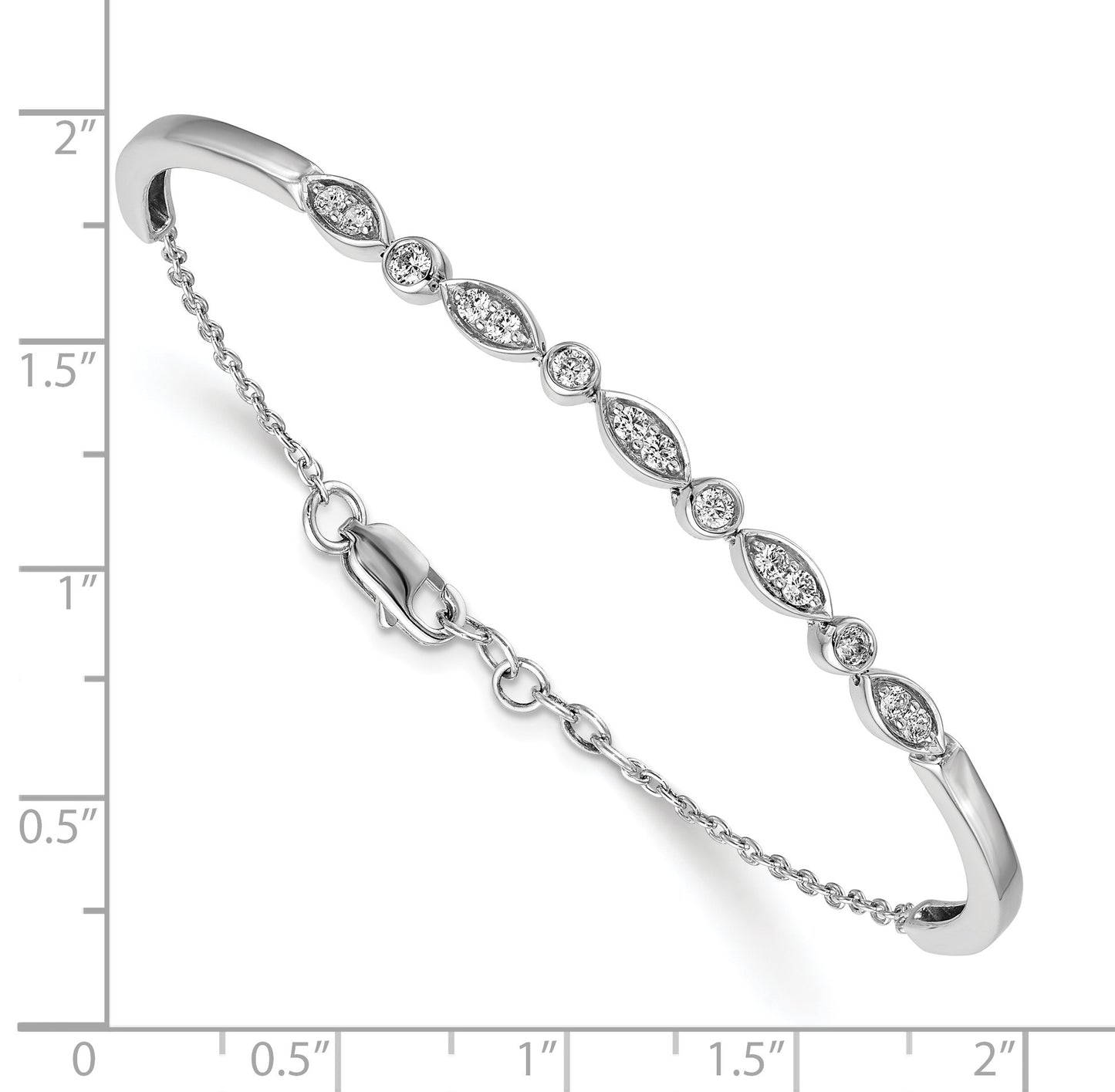 14k White Gold Complete 1/2 carat Diamond Half-Bangle 6.75 inch Bracelet with 0.5 inch Extender