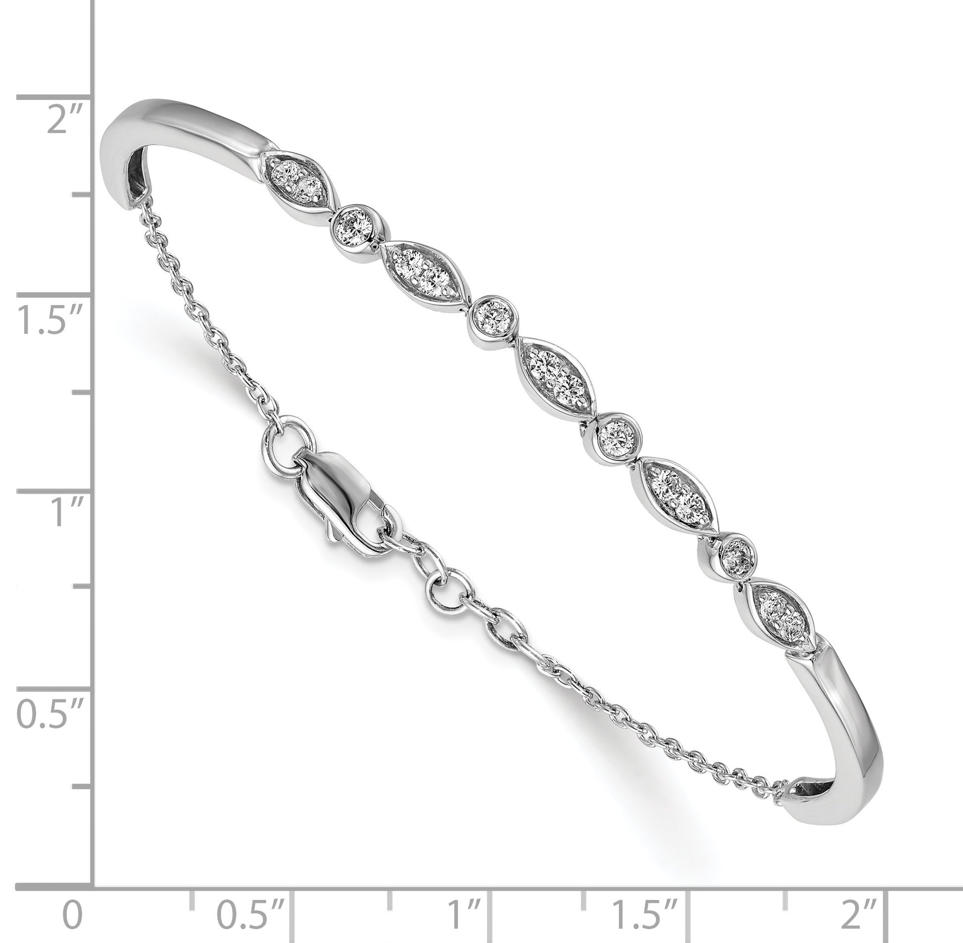14k White Gold Complete 1/2 carat Diamond Half-Bangle 6.75 inch Bracelet with 0.5 inch Extender