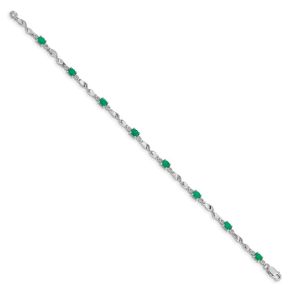 14k White Gold Complete Diamond and Oval Emerald Twisted Link 7 inch Bracelet