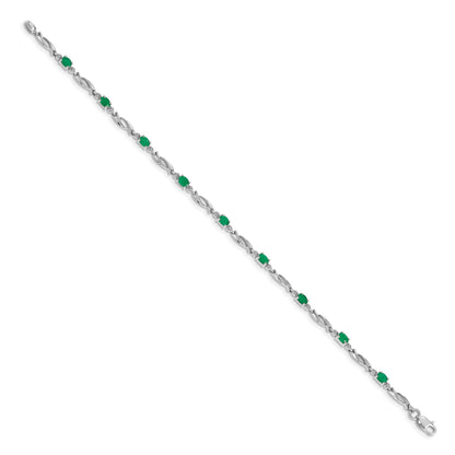 14k White Gold Complete Diamond and Oval Emerald Fancy Link 7.25 inch Bracelet