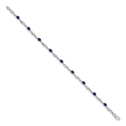 14k White Gold Complete Diamond and Oval Sapphire Fancy Link 7.25 inch Bracelet