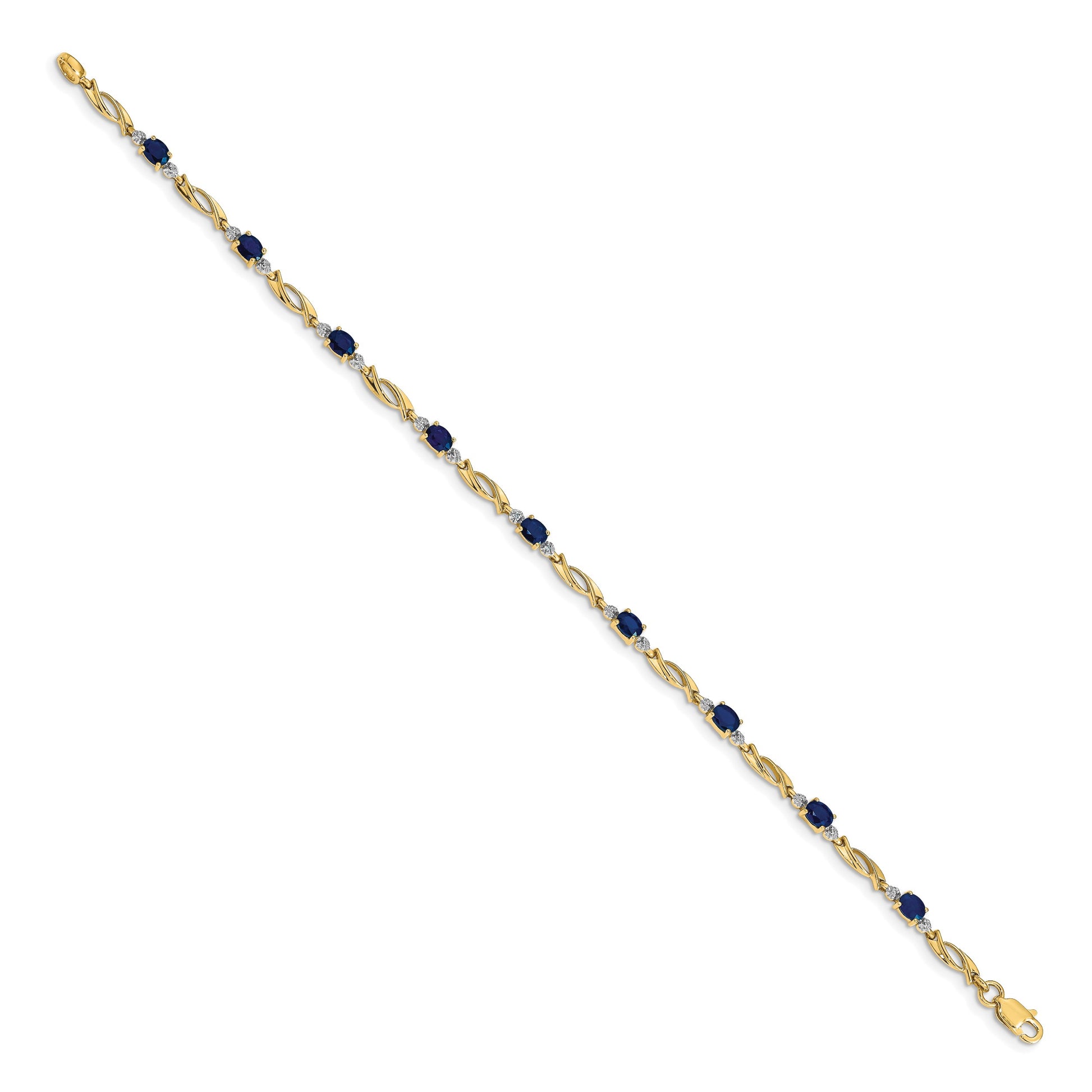 14k Complete Diamond and Oval Sapphire Fancy Link 7.25 inch Bracelet