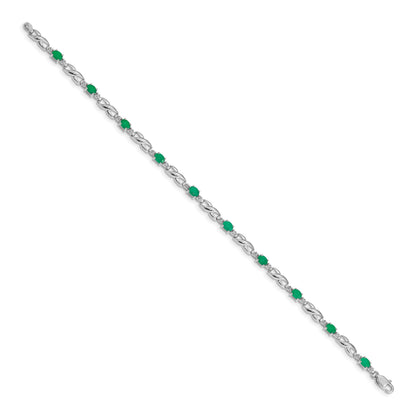 14k White Gold Complete Diamond and Oval Emerald Infinity Link 7.25 inch Bracelet
