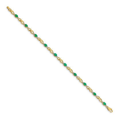 14k Complete Diamond and Oval Emerald Infinity Link 7.25 inch Bracelet