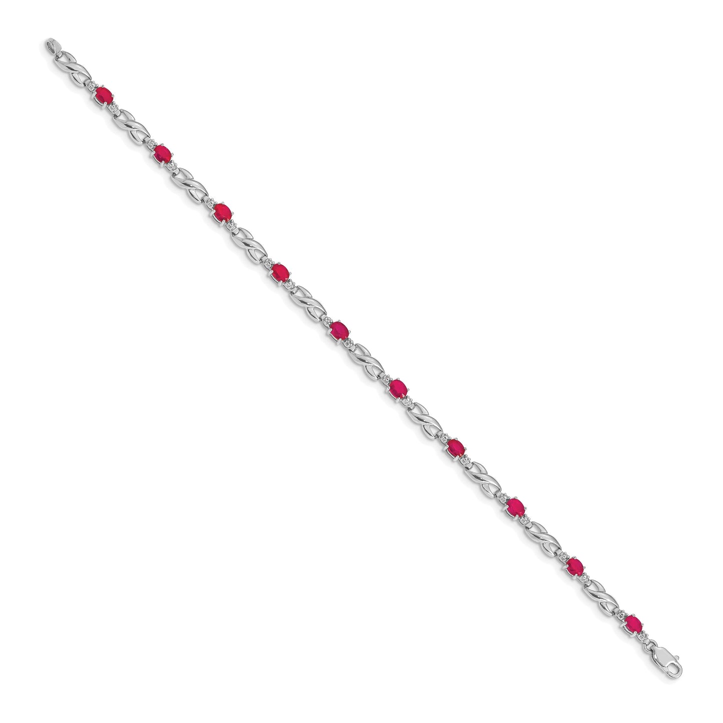 14k White Gold Complete Diamond and Oval Ruby Infinity Link 7.25 inch Bracelet