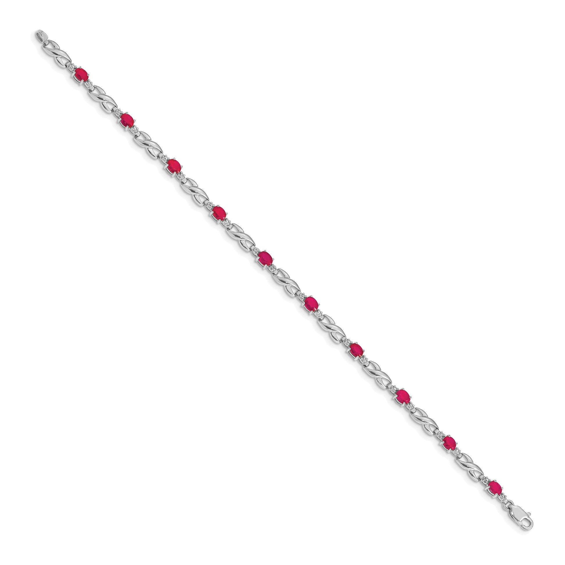 14k White Gold Complete Diamond and Oval Ruby Infinity Link 7.25 inch Bracelet