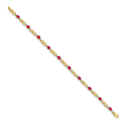 14k Complete Diamond and Oval Ruby Infinity Link 7.25 inch Bracelet