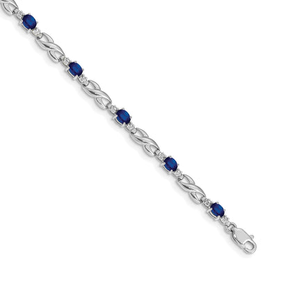 14k White Gold Complete Diamond and Oval Sapphire Infinity Link 7.25 inch Bracelet
