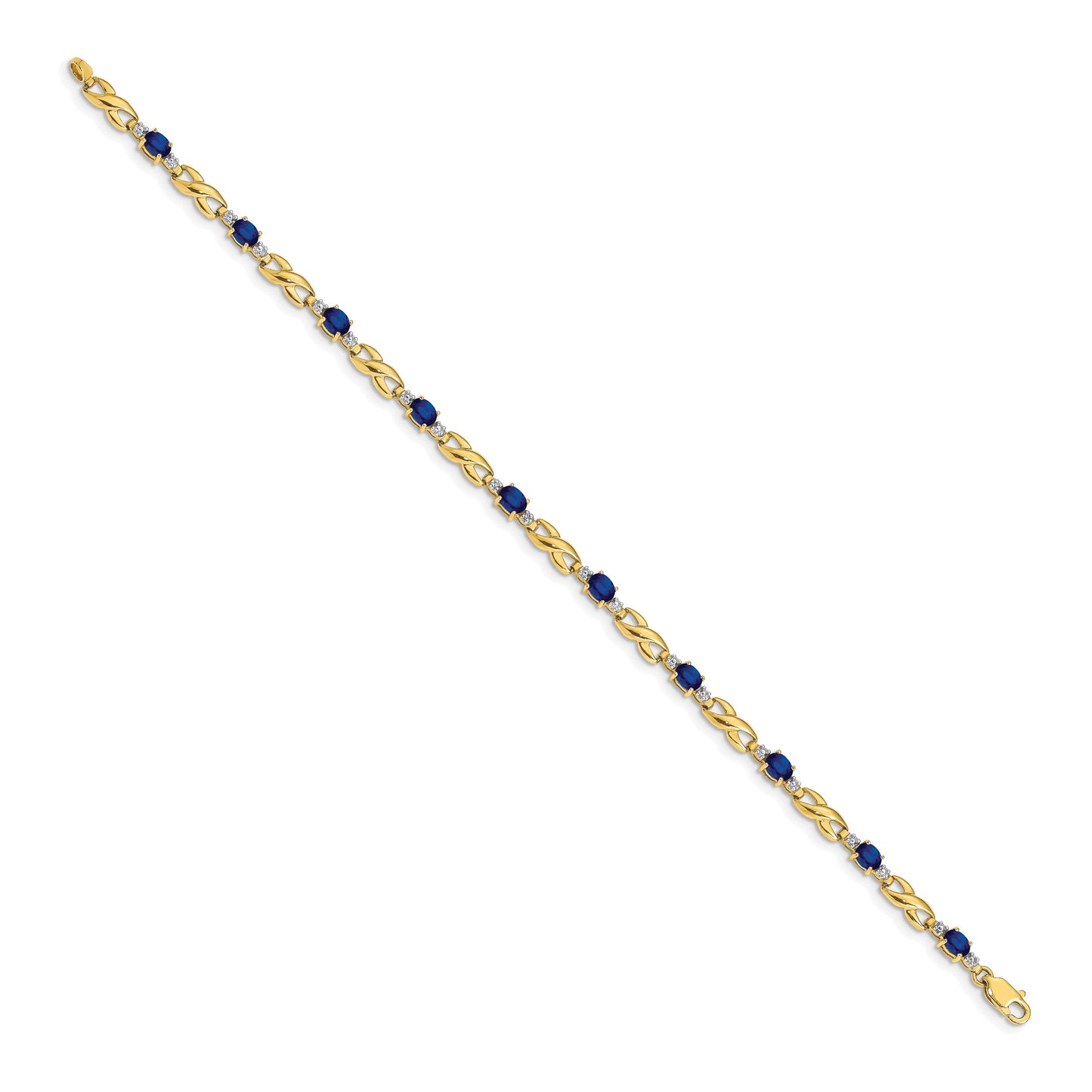 14k Complete Diamond and Oval Sapphire Infinity Link 7.25 inch Bracelet