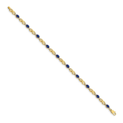 14k Complete Diamond and Oval Sapphire Infinity Link 7.25 inch Bracelet