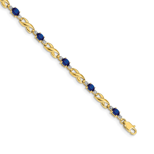 14k Complete Diamond and Oval Sapphire Infinity Link 7.25 inch Bracelet