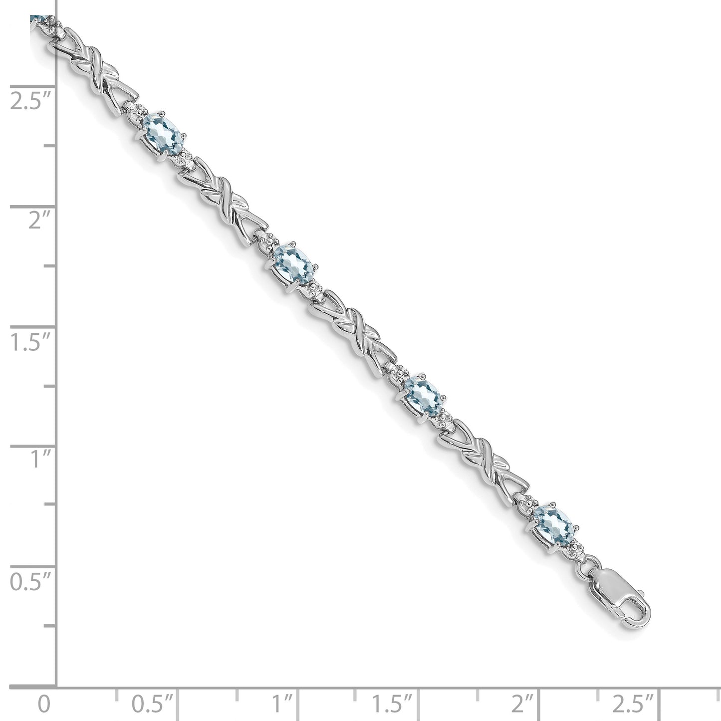 14k White Gold Complete Diamond and Oval Aquamarine X-design 7.25 inch Bracelet