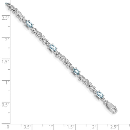 14k White Gold Complete Diamond and Oval Aquamarine X-design 7.25 inch Bracelet