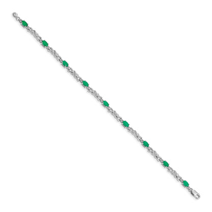 14k White Gold Complete Diamond and Oval Emerald X-design 7.25 inch Bracelet
