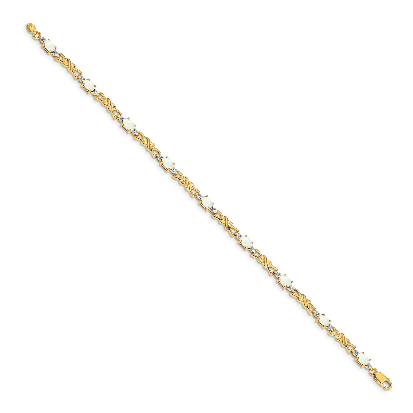 14k Complete Diamond and Oval Opal X-design 7.25 inch Bracelet