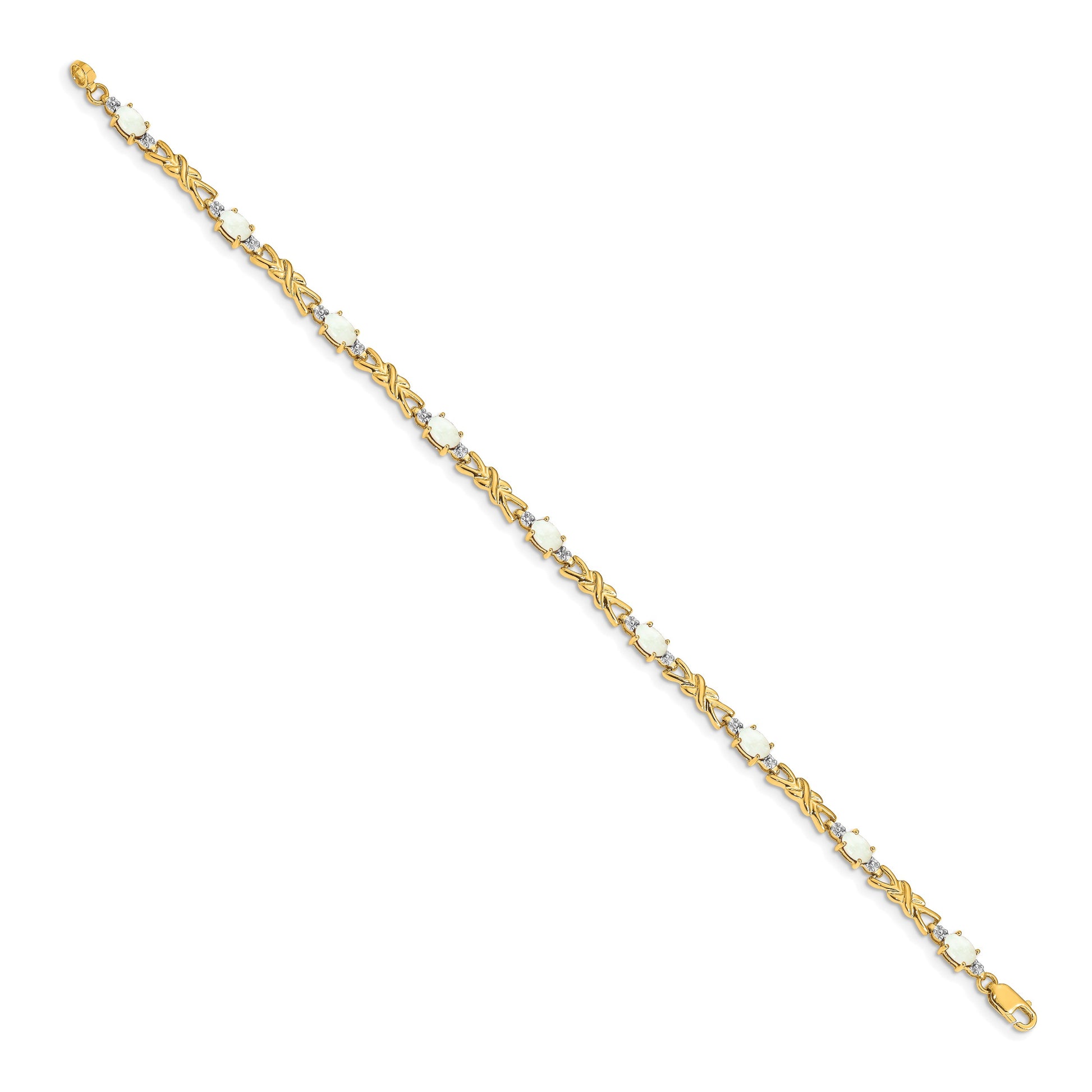 14k Complete Diamond and Oval Opal X-design 7.25 inch Bracelet