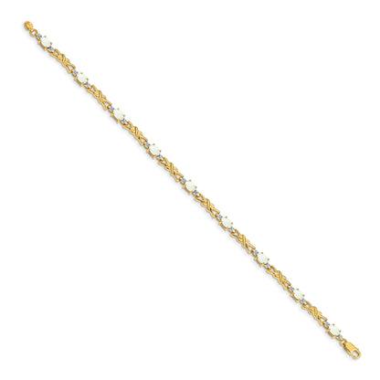 14k Complete Diamond and Oval Opal X-design 7.25 inch Bracelet