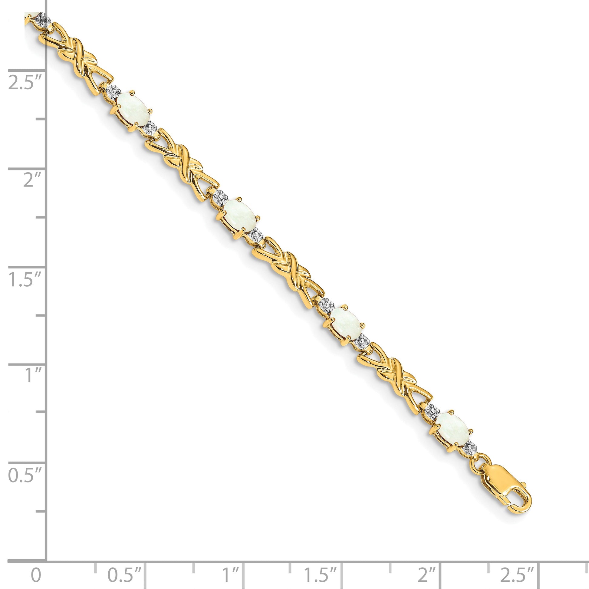 14k Complete Diamond and Oval Opal X-design 7.25 inch Bracelet