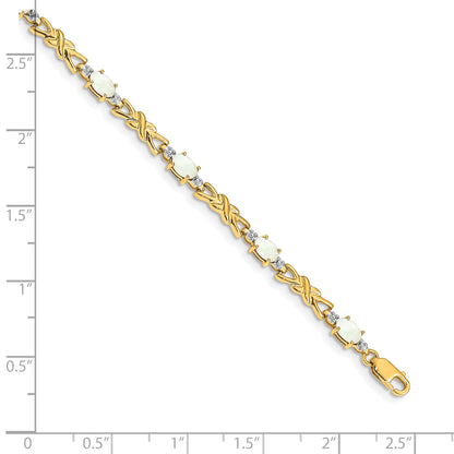 14k Complete Diamond and Oval Opal X-design 7.25 inch Bracelet
