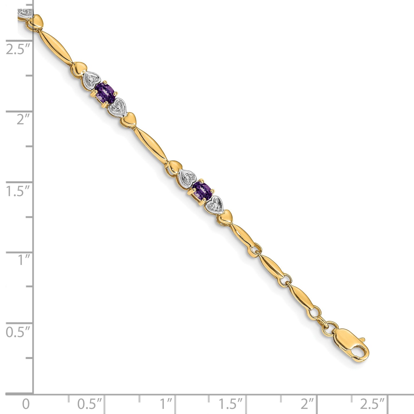 14k Complete Diamond and Oval Amethyst Heart Design 7 inch Bracelet
