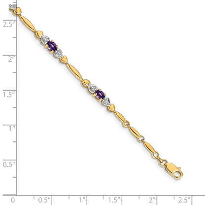 14k Complete Diamond and Oval Amethyst Heart Design 7 inch Bracelet