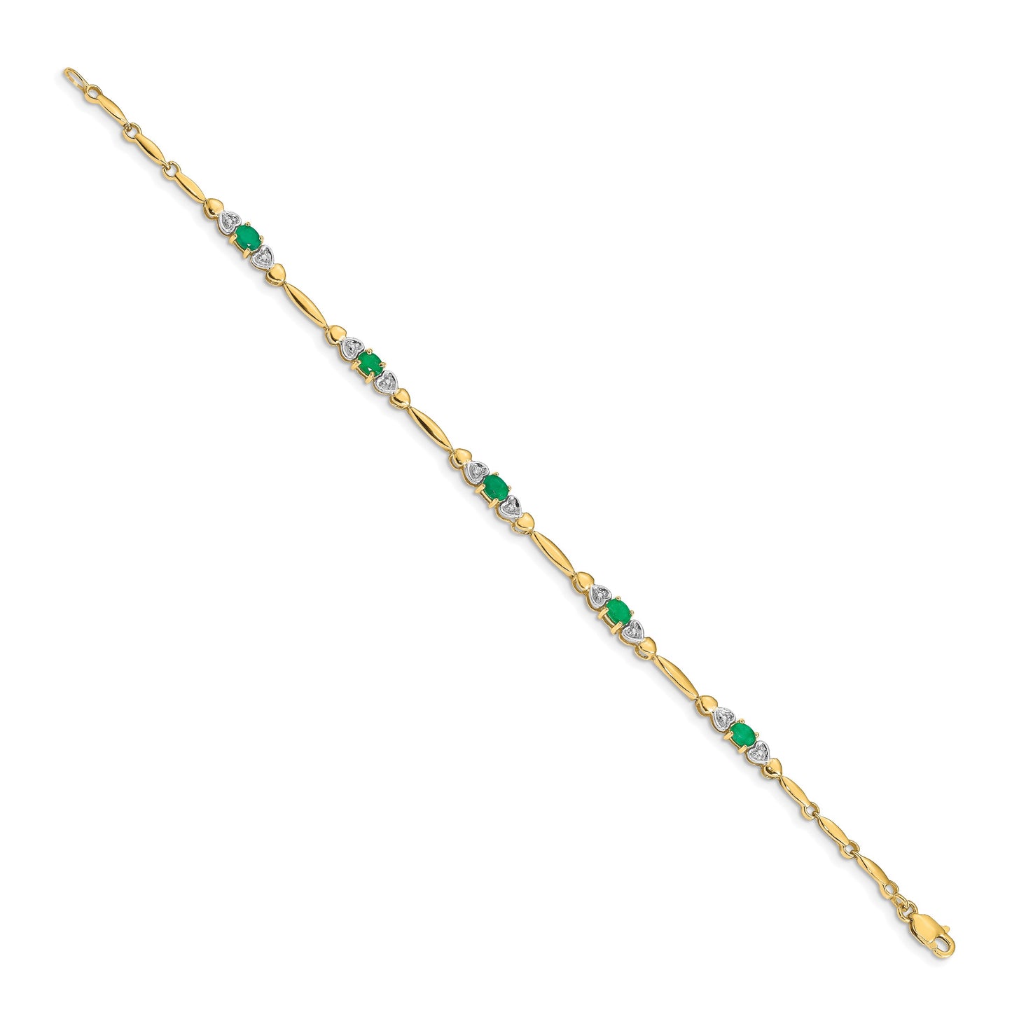 14k Complete Diamond and Oval Emerald Heart Design 7 inch Bracelet